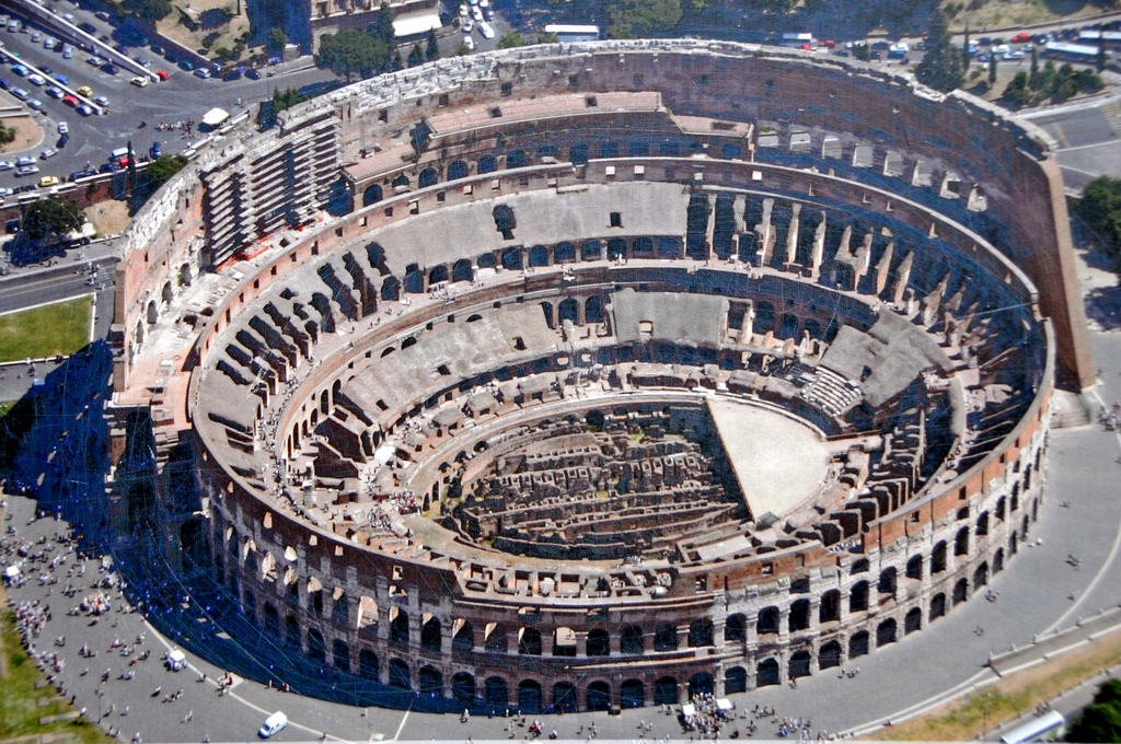 Aerial view of Colosseum, Rome, Italy.  
